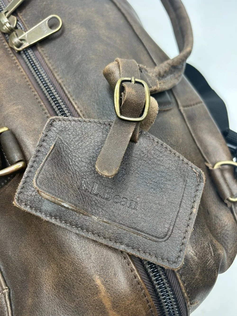 Vintage LL BEAN Large Brown All Leather Travel Duffle Carryon Gym Weekend Bag